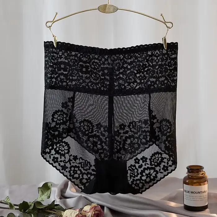 Femmes dentelle taille haute culottes Sexy maille ceinture taille sous-vêtements qualité grande tail
