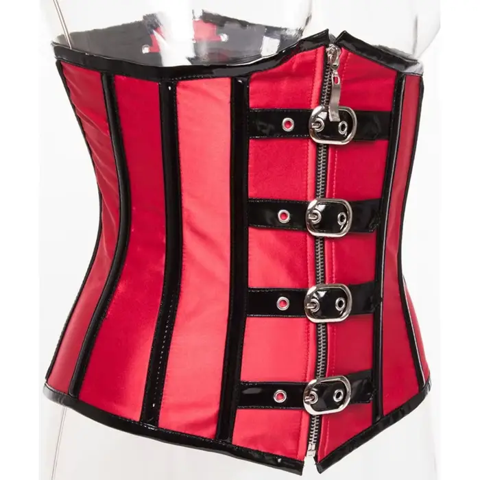 Ceinture rouge avec fermeture éclair pour femme, Corset désossé, Steampunk vintage, Underbust, Vêtements gothiques sexy, Corselet, Entraîneur de taille médiéval