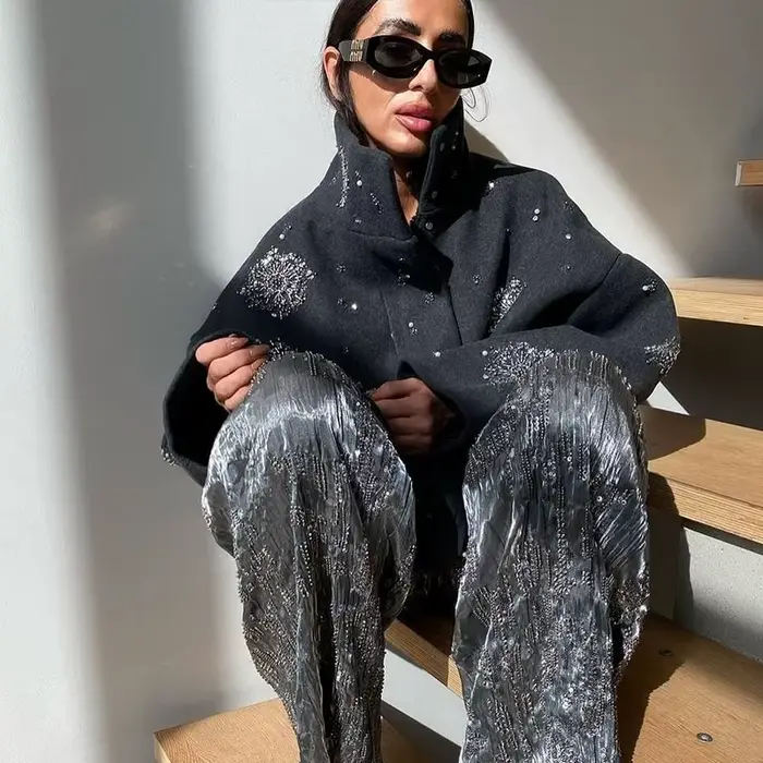 Luxusný perlový kabát pre ženy