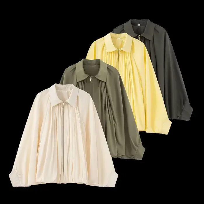 KONDALA High Street Satin Bomber vestes femmes longue lanterne manches fermeture éclair surdimension