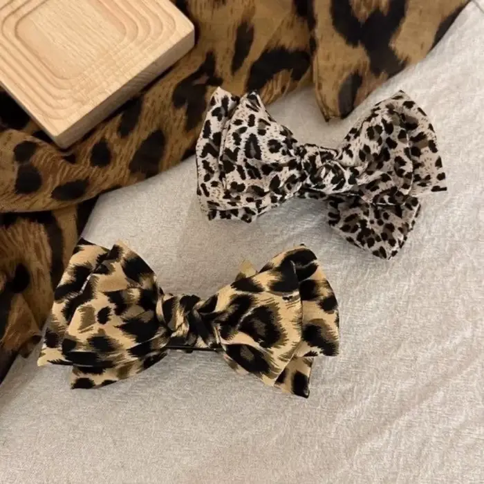 Pince à cheveux nœud imprimé léopard pour femme, style rétro, pour chignon ou queue de cheval haute,
