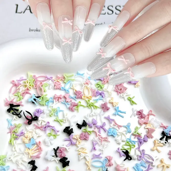 8Styies arcs Design Nail Art accessoires couleurs mélangées arc Macaron dessin animé 3D ruban nœud p
