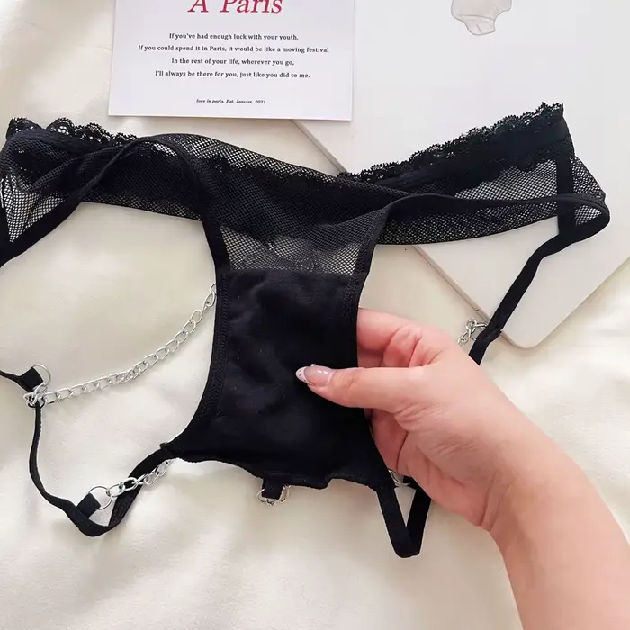 Dámske nohavičky Nízky pás spodná bielizeň Kovový reťazec tangá Dievčatá pletené nohavičky Duté tangá Super Sexy spodná bielizeň pre ženy