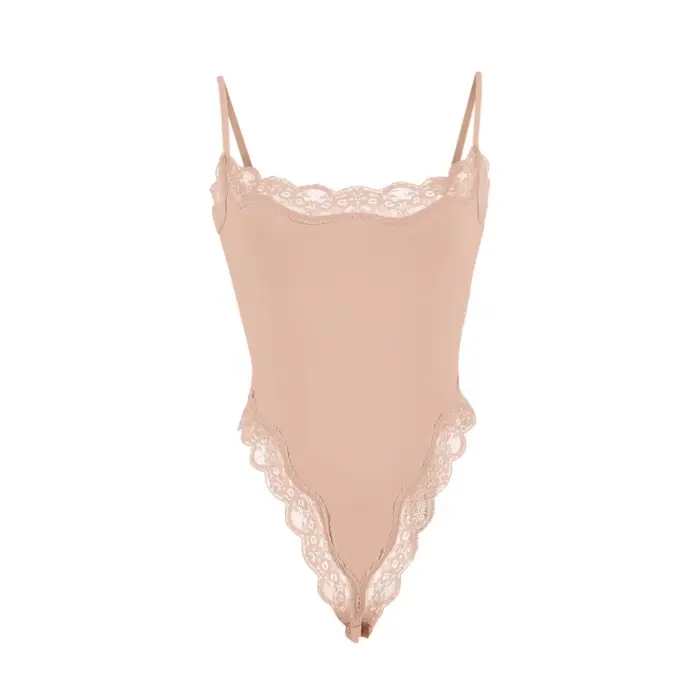 Body Camisole en dentelle pour femmes, couleur unie, sans manches, dos nu, modelant le corps, une pi