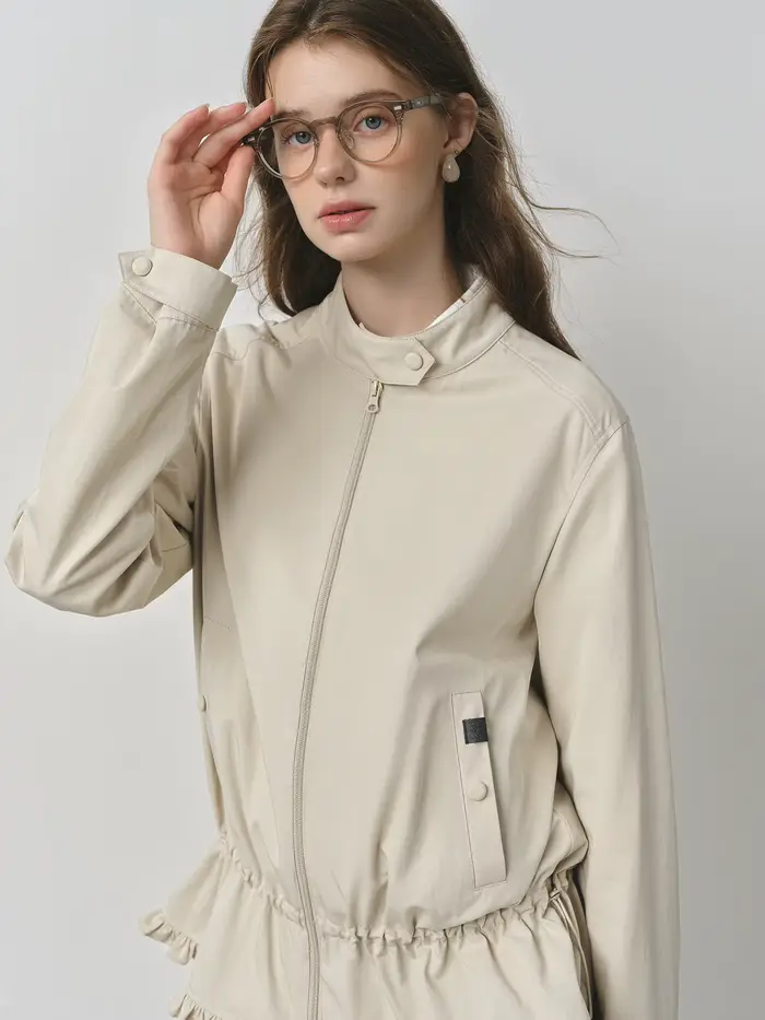 FSLE 2025 nouvelles femmes épaule droite col montant veste 2025 automne Style coréen cordon doux fle
