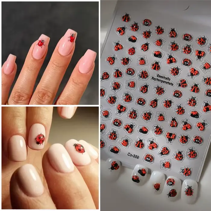 Coccinellidae nechty umenie 5D reliéfne samolepiace nálepky mix dizajn hmyz