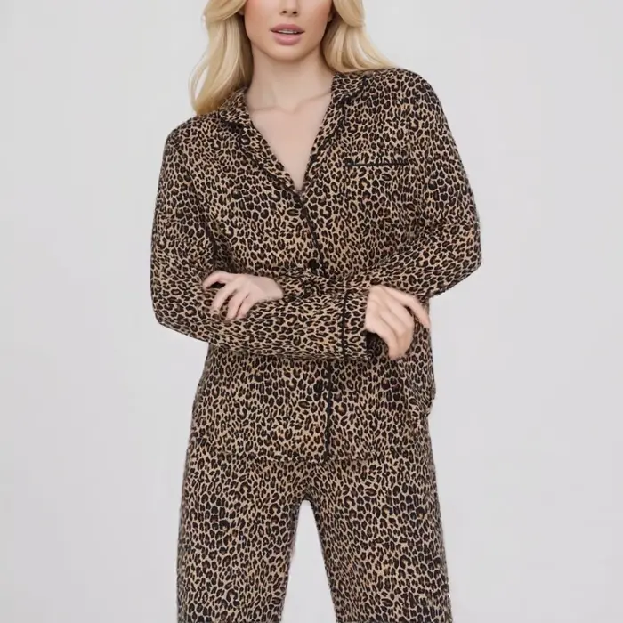 Dámske pyžamo nastaviť Leopard modálne jesenné zimné nočné kostým základy elegantné špeciálne príležitosti