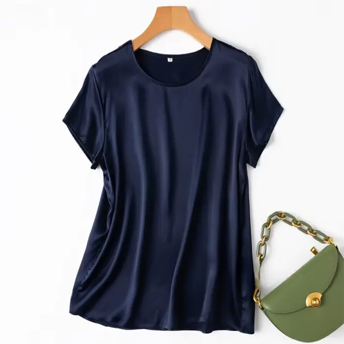 100% soie de mûrier 19 Momme Charmeuse soie femmes débardeur T-shirt à manches courtes chemise Blous