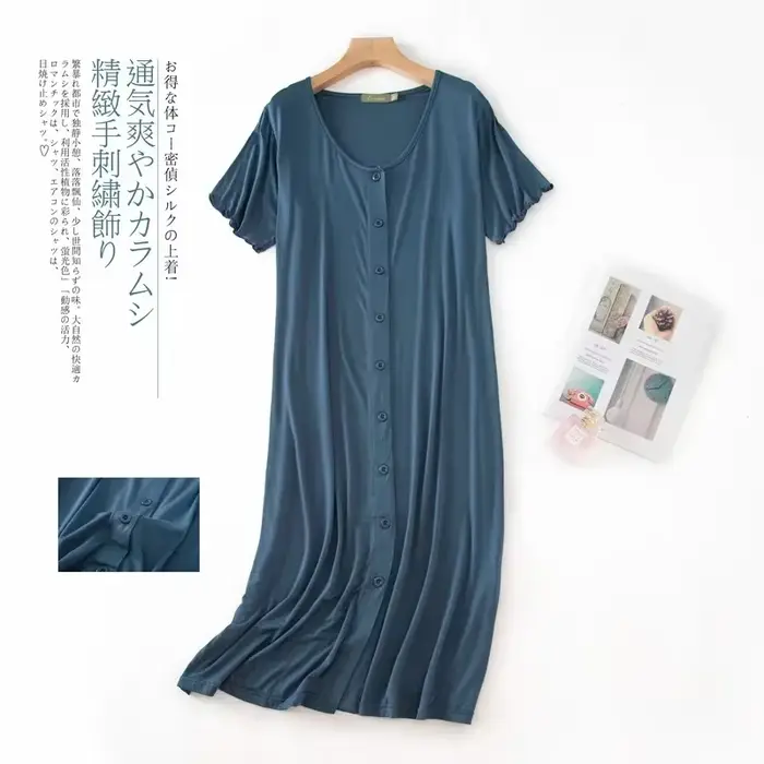 Nouveau Modal à manches courtes mi-long hauts de nuit robe de nuit avec bouton pour les femmes vêtem