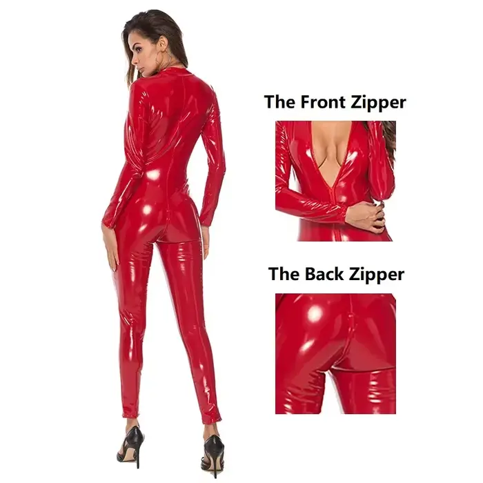 Combinaison en Faux Cuir à Entrejambe Ouvert pour Femme, Lingerie Sexy, Catsuit en Latex, Grande Taille 7.0, Body sans Entrejambe