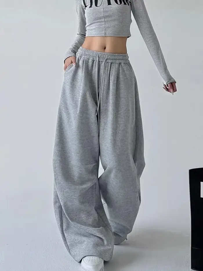 Y2K Harajuku široké nohavice na jogging pre ženy Streetwear Baggy oversized sivé športové