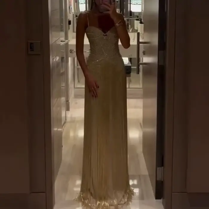 Robe portefeuille Sexy sans manches à franges creuses, dos nu, coupe cintrée, à paillettes brillante