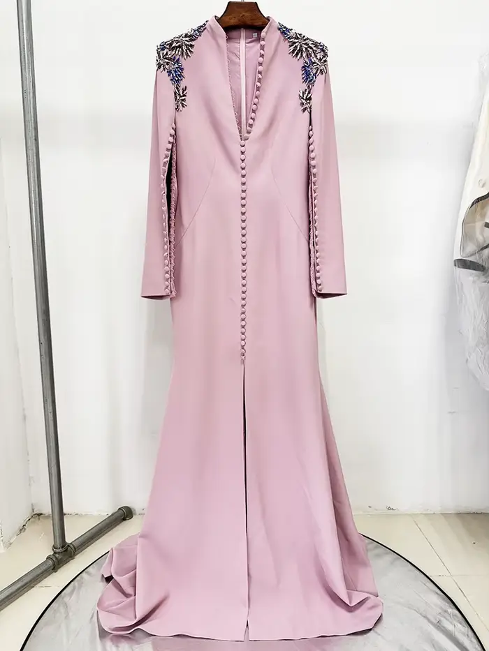 HIGH STREET nouvelle mode 2025 Designer femmes diamants perlés fendu longue robe Maxi