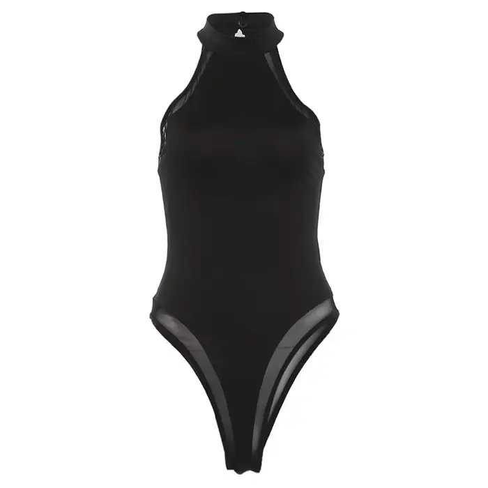 Body basique une pièce à bretelles croisées avec empiècements en maille latérale, style Y2K, tenue m