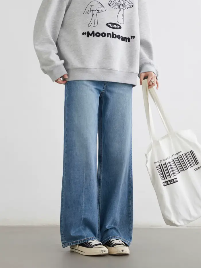 CHIC VEN dámske džínsy modré voľné ležérne pevné nové retro bavlna široké nohavice Denim