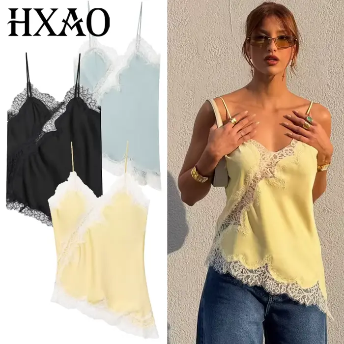 HXAO satén košieľka s asymetrickou čipkou pre ženy štýl High Street Letné príležitosti Beach Carnival