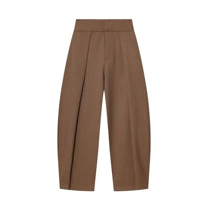 Pantalon large pour femme, style rétro, couleur foncée, plissé, taille haute, décontracté, pour le t