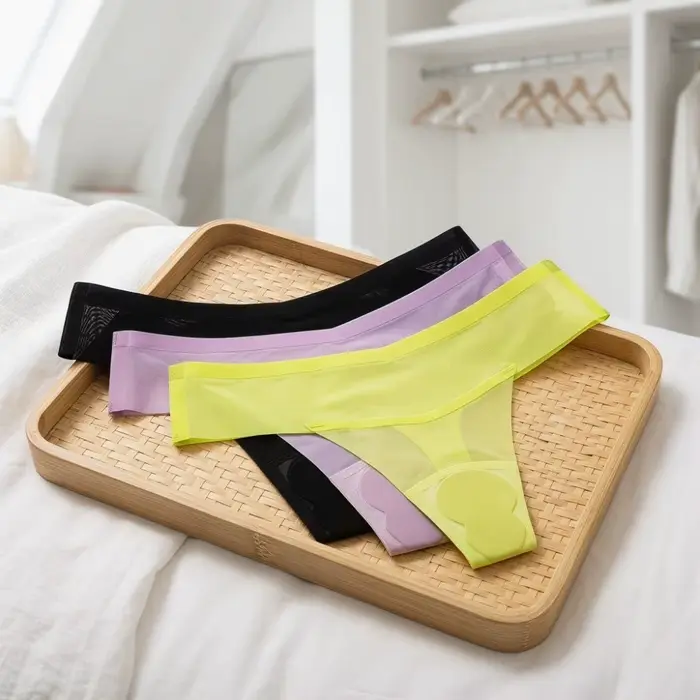 Culotte string transparente en coton taille basse pour femme, sous-vêtement fin d'été anti-embarras, idéale pour le yoga et le fitness ```