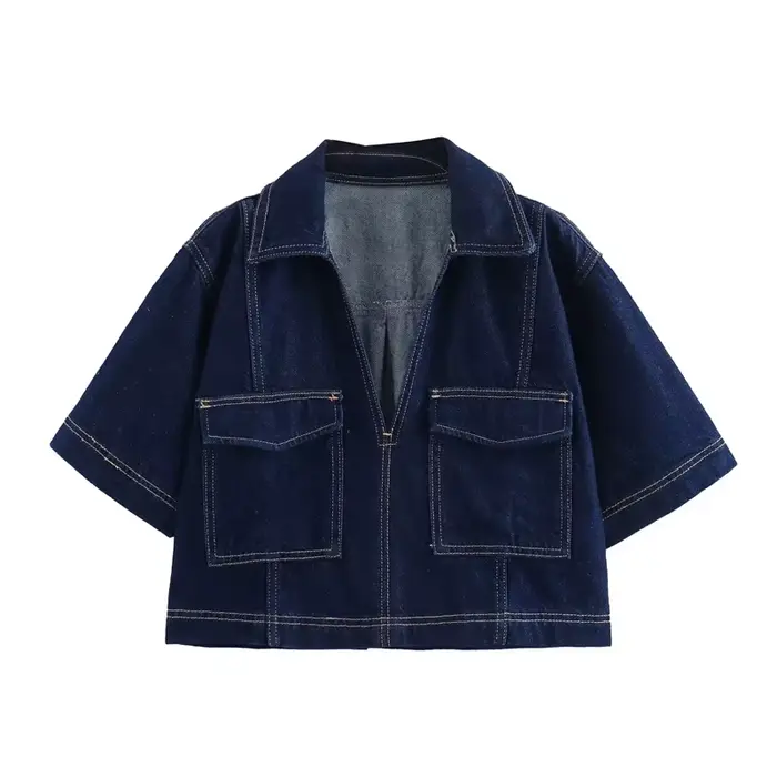 MUJER bleu Denim chemise femme à manches courtes chemise courte femmes été hauts courts femme Street