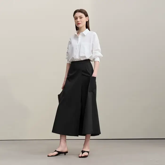 Jupe trapèze Amii pour femme, nouvelle collection été 2026, texturée, décontractée, avec poches, lon