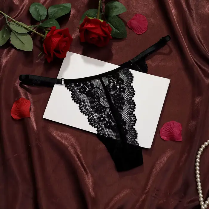 tangá Sexy Dámske s nastaviteľným opasok, čipka kvetinový vzor, priedušné, jednofarebné, pohodlné intímne spodná bielizeň
