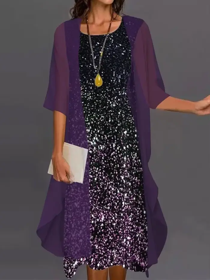 Robe en polyester mousseline décontractée à col rond pour femmes occasions spéciales soirée été