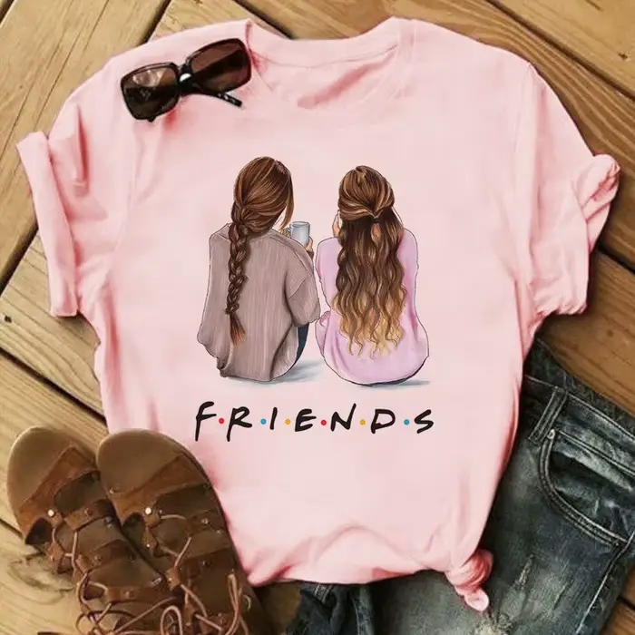 Tričko s okrúhlym výstrihom s potlačou kresleného seriálu Good Friends pre ženy