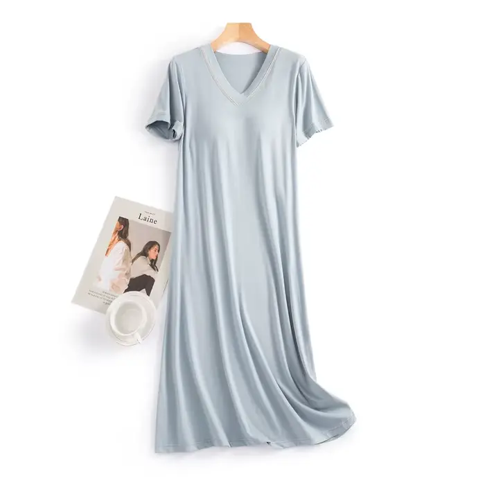 Modal Cotton Soft Night Dress Women Short Sleeve Bra Padded Casual Nightgowns Female Sleepwear For Sleeping Nightshirt M-3XL