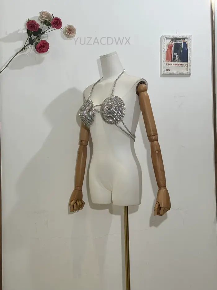 Dámska plážová voľná podprsenka, Precious Top, spodná bielizeň ozdobené diamanty, zadné, sexy, luxusné, párty, nočný klub, leto