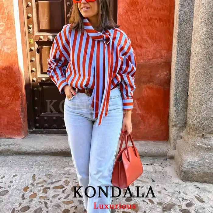 Kondala Vintage blúzka v polyestere s gombíkami pre ženy špeciálne príležitosti jarné leto