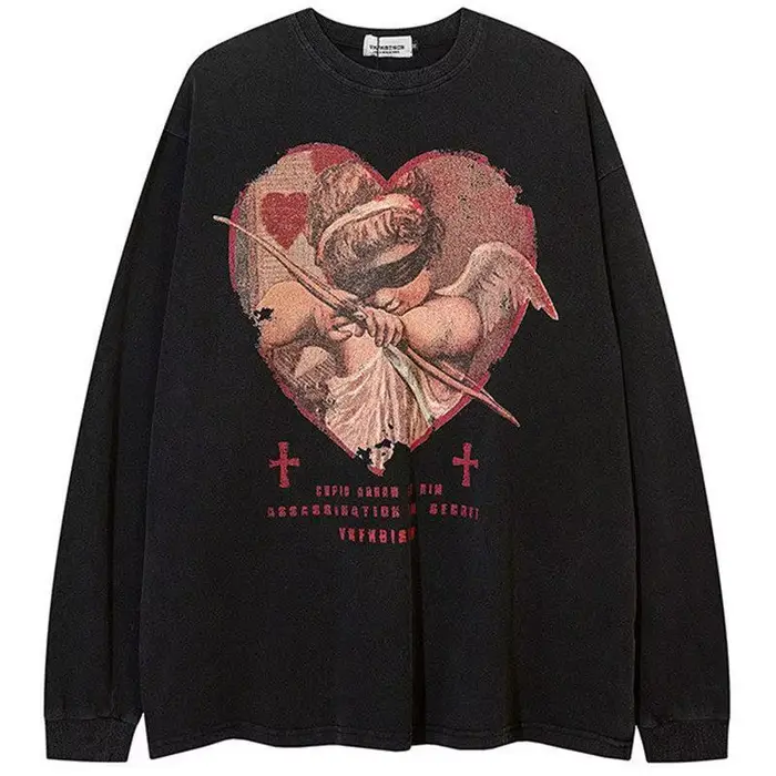 Sweat-shirt Y2K Retro Europe Love Angel Print, Hip Hop Cool Streetwear, Pull Respzed, Dark Goth, Y-H