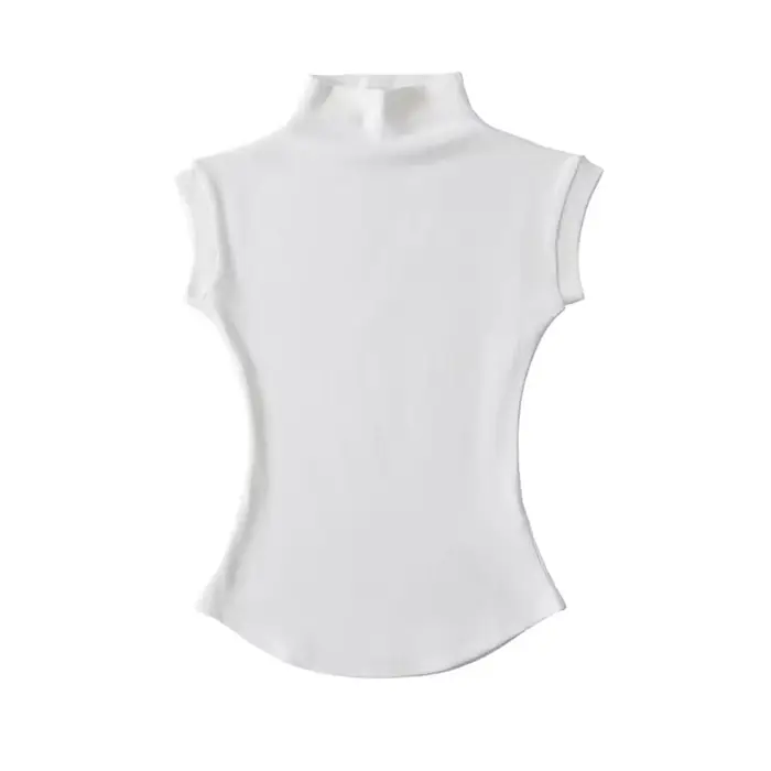 Femmes été Sexy col roulé sans manches T-Shirts hauts solide coupe ajustée pulls t-shirts décontract
