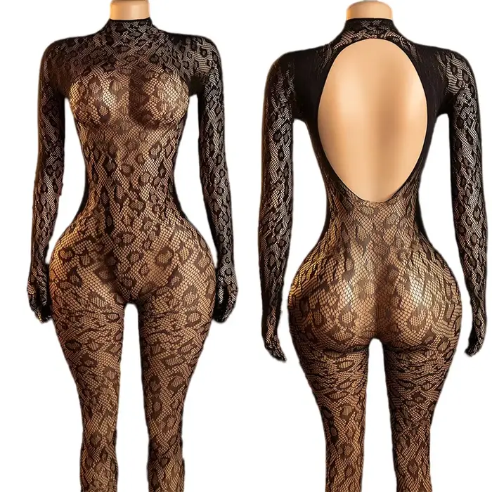 Dámske sexy sieťované neoprénové, ultra-jemné, letné, s dlhým rukávom pletené body, spodná bielizeň, trikot, cosplay oblek