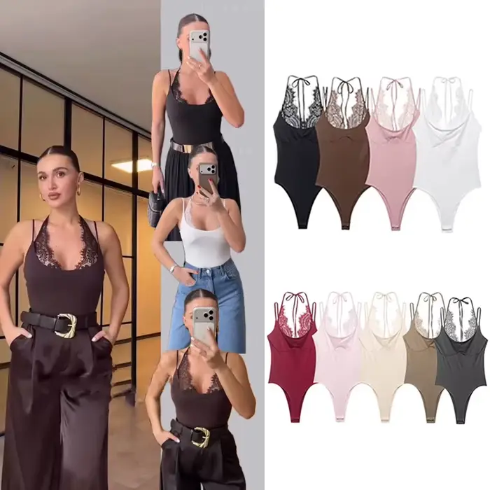 Dámske body 2026 letné štýlové čierne elegantné s tenkými popruhmi a čipkou pre ženy high street štýl špeciálne príležitosti