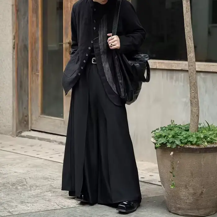 Jupe-culotte gothique superposée à la japonaise double couche pour hommes pantalon longueur cheville plissé jambes larges style décontracté occassions spéciales