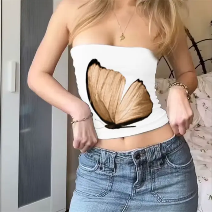 Hauts tubulaires d'été pour femmes, imprimé Floral, épaules dénudées, sans bretelles, Bandeau, vêtem