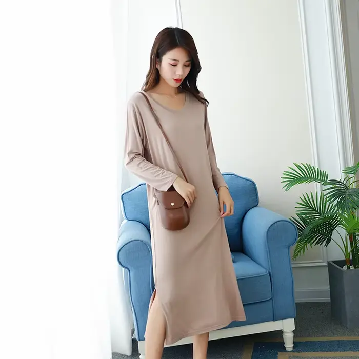 Chemise de nuit en modal pour femmes, chemise de nuit élégante et confortable, vêtements de nuit en tricot, pour les nuits d'automne, occasions spéciales et cadeaux pour femmes