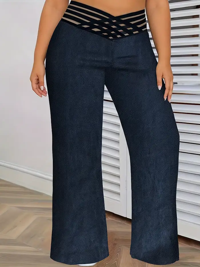 Jeans taille large pour femmes avec ceinture croisée bleu denim style décontracté et sexy pour toutes les saisons occasions spéciales et quotidienne