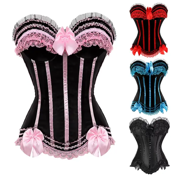 Ružový korzet pre ženy, viktoriánsky bustier, pruhovaný, sexy, superbust, pás, chudnutie, princezná, kostým Halloween