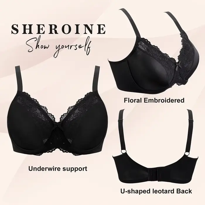 Sheroine – čipka s kosticami podprsenka, kvetinový minimalizátor, plné pokrytie, nevystužená podprsenka pre ženy, každodenné pohodlie, podpora košele