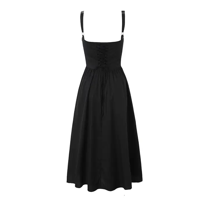 YENKYE-Robe trapèze mi-longue à lacets pour femme, robe en coton, robe fendue sur le devant, robe de