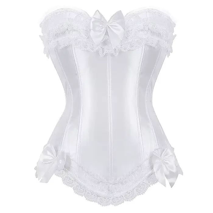 Corset bustier en satin pour femme, costume burlesque, corset princesse, haut à lacets, noir, blanc,