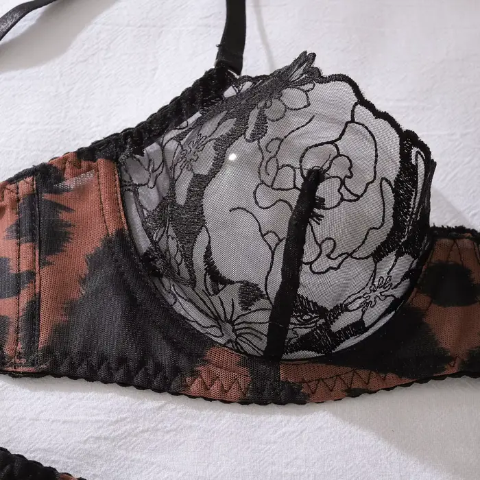 5-dielna leopardová spodná bielizeň pre ženy, čipka podprsenka, nízky krk, divoký jazdecký kostým cowgirl, sexy party outfit