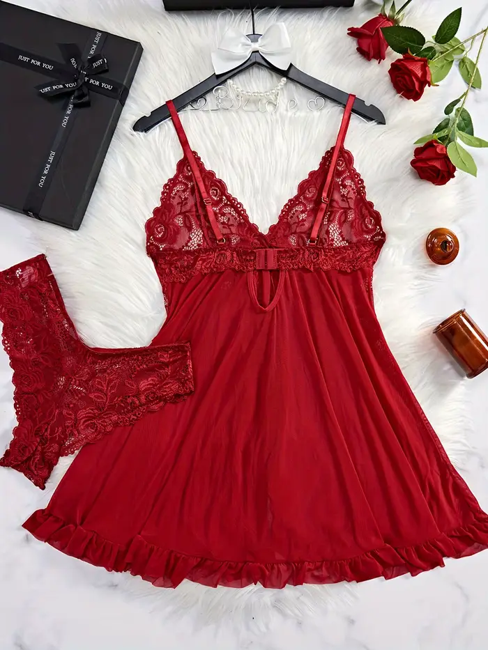 Dámske čipky spodná bielizeň Set, Sexy nočná košeľa, Romantická prehrabaná nočná košeľa, Jemné nohavičky, Nový trendový darček, Luxuriou