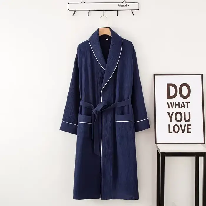 Chemise de nuit en coton pour couple, cardigan à manches longues, au-dessus du genou, peignoir pour 