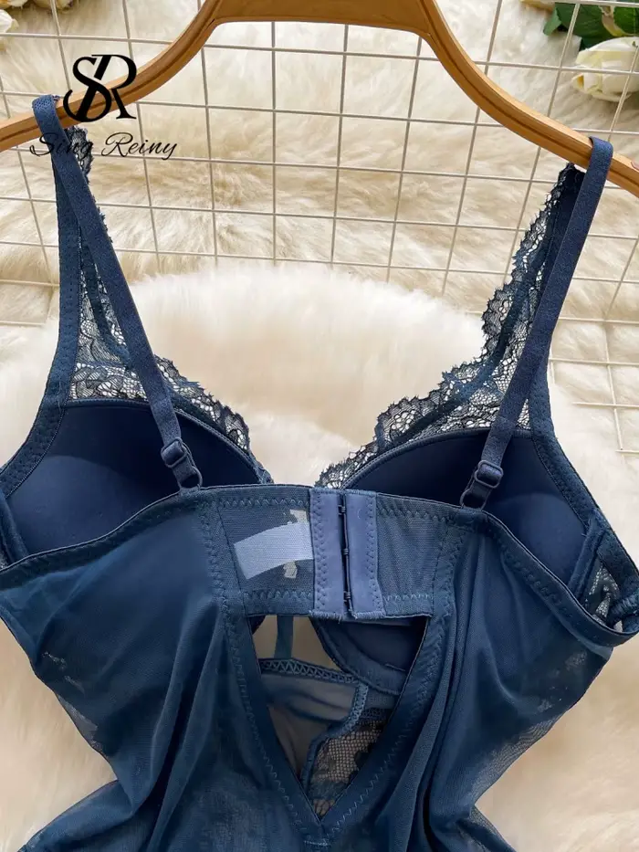 SINGREINY 2026 Nové čipky body pre ženy, spodná bielizeň s popruhmi, bez chrbta, Uni, spodná bielizeň v priehľadný Sexy kvetinové pletivo