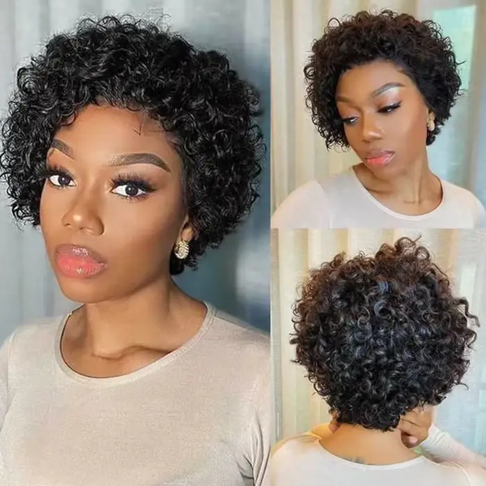 Perruque Pixie Courte Cheveux Humains Brésiliens Bouclés Élégantes Occasions Spéciales Doralia