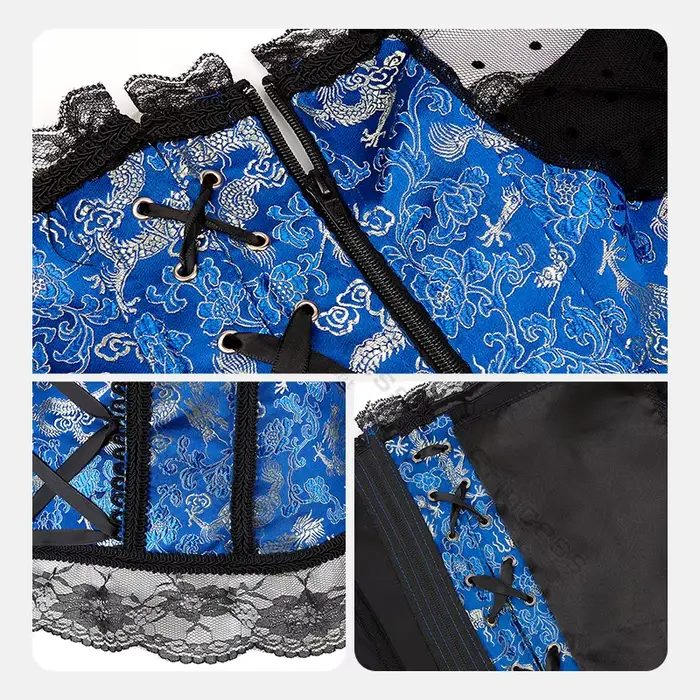 Korzet s rukávmi princezná korzet čipka Top kvetinový korzet pre ženy Plus veľkosť Vintage korzet čipka-up Bustier ružová modrá zlato
