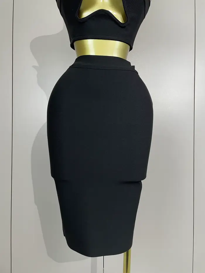 2025 Femmes Sexy Bretelles Dos Nu Noir Bandage Deux Pièces Costume Célébrité Designer De Mode Robe D