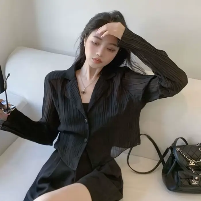 Gidyq-Chemises de protection solaire noires pour femmes, Streetwear d'été, lèvent, Manches longues, 